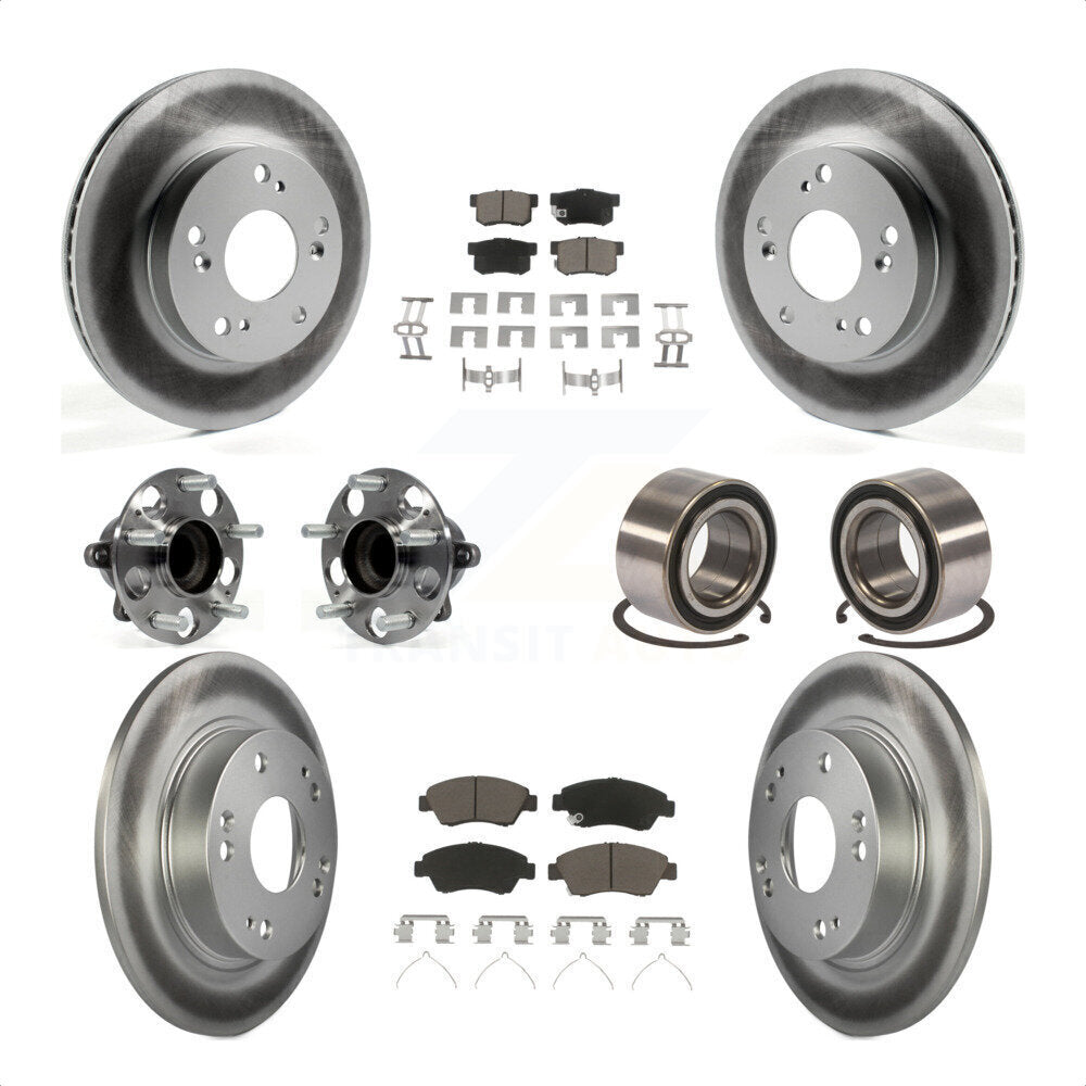 Front Rear Wheel Hub Bearings Assembly Coated Disc Brake Rotors And Ceramic Pads Kit (10Pc) For 2015 Acura ILX 1.5L KBB-118014 by Transit Auto