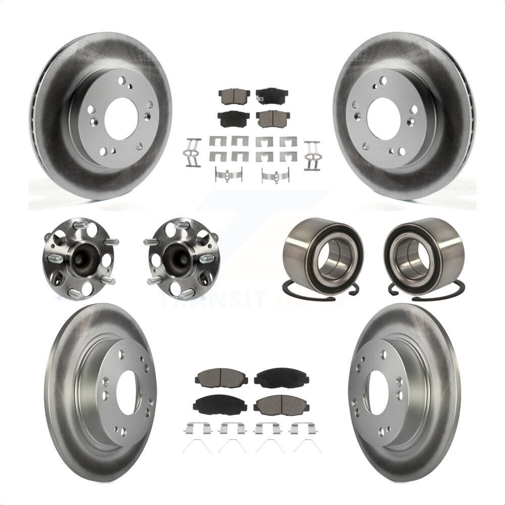 Front Rear Wheel Hub Bearings Assembly Coated Disc Brake Rotors And Ceramic Pads Kit (10Pc) For 2012 Honda Civic LX Vehicles Manufactured In Canada KBB-118025 by Transit Auto