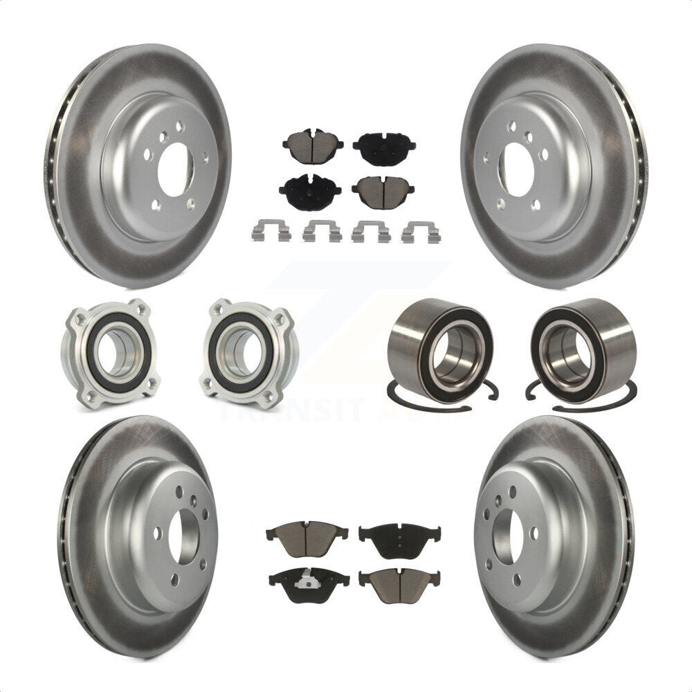 Front Rear Wheel Hub Bearings Assembly Coated Disc Brake Rotors And Ceramic Pads Kit (10Pc) For 2011-2012 BMW 535i xDrive KBB-118026 by Transit Auto