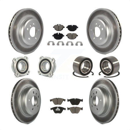 Front Rear Wheel Hub Bearings Assembly Coated Disc Brake Rotors And Ceramic Pads Kit (10Pc) For 2011-2012 BMW 535i xDrive KBB-118026 by Transit Auto