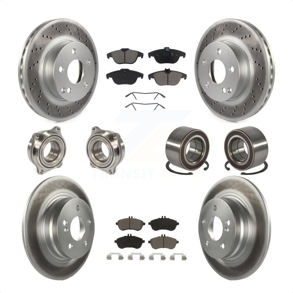 Front Rear Wheel Hub Bearings Assembly Coated Disc Brake Rotors And Ceramic Pads Kit (10Pc) For Mercedes-Benz C300 KBB-118047 by Transit Auto
