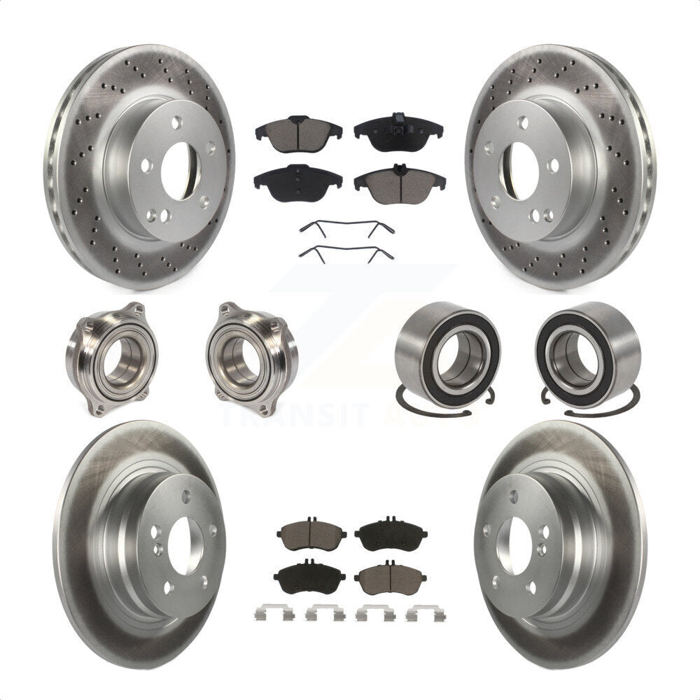Front Rear Wheel Hub Bearings Assembly Coated Disc Brake Rotors And Ceramic Pads Kit (10Pc) For 2010-2010 Mercedes-Benz C300 C250 AWD KBB-118049 by Transit Auto