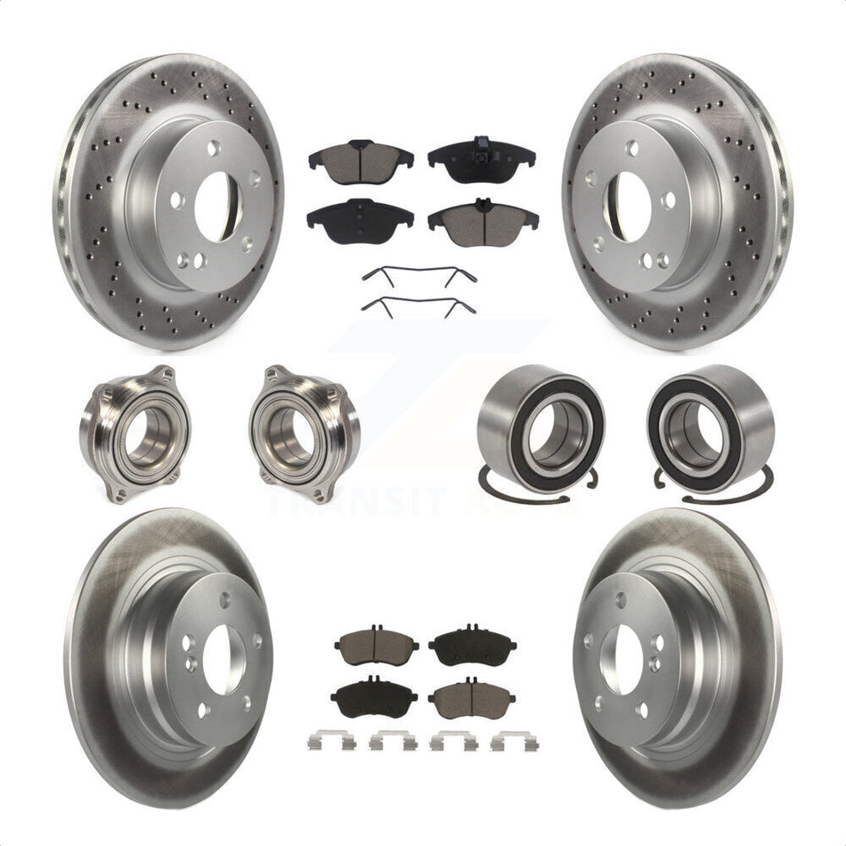 Front Rear Wheel Hub Bearings Assembly Coated Disc Brake Rotors And Ceramic Pads Kit (10Pc) For 2010-2010 Mercedes-Benz C300 C250 AWD KBB-118049 by Transit Auto
