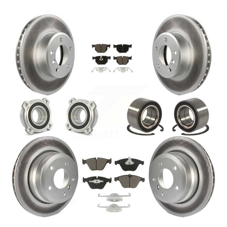 Front Rear Wheel Hub Bearings Assembly Coated Disc Brake Rotors And Ceramic Pads Kit (10Pc) For BMW 535xi 535i xDrive 525xi KBB-118074 by Transit Auto