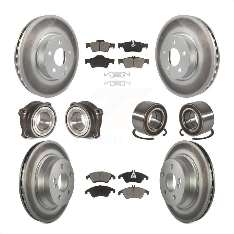 Front Rear Wheel Hub Bearings Assembly Coated Disc Brake Rotors And Ceramic Pads Kit (10Pc) For Mercedes-Benz E350 E400 With 322mm Diameter Rotor KBB-118086 by Transit Auto