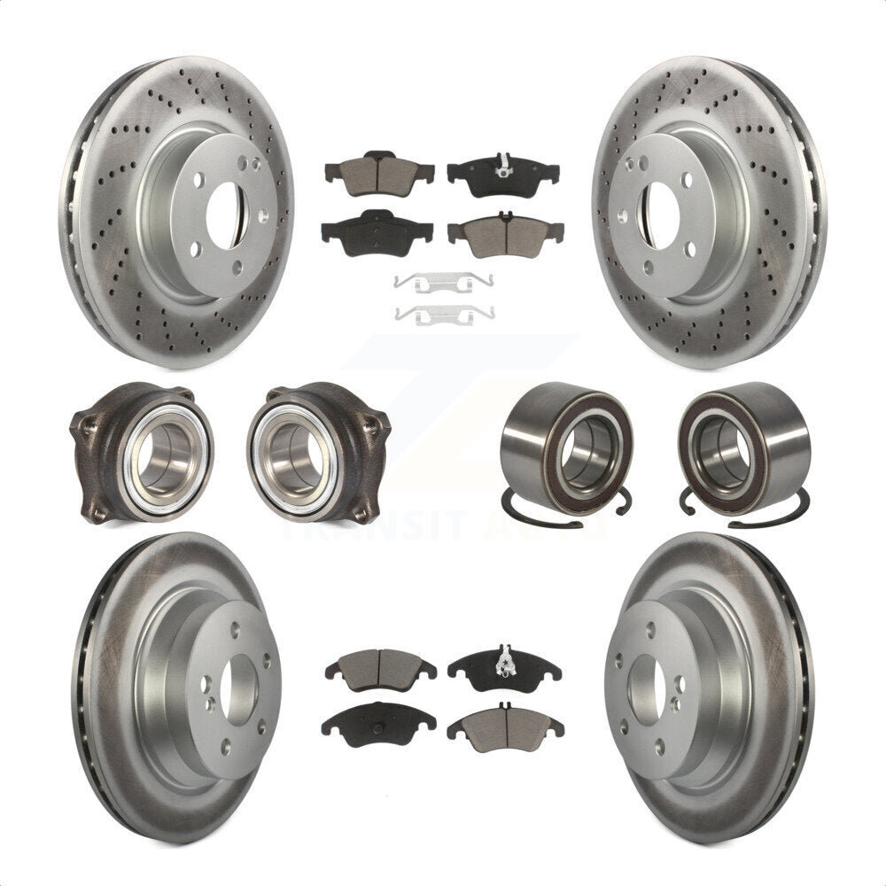 Front Rear Wheel Hub Bearings Assembly Coated Disc Brake Rotors And Ceramic Pads Kit (10Pc) For Mercedes-Benz E350 E400 With 322mm Diameter Rotor KBB-118087 by Transit Auto