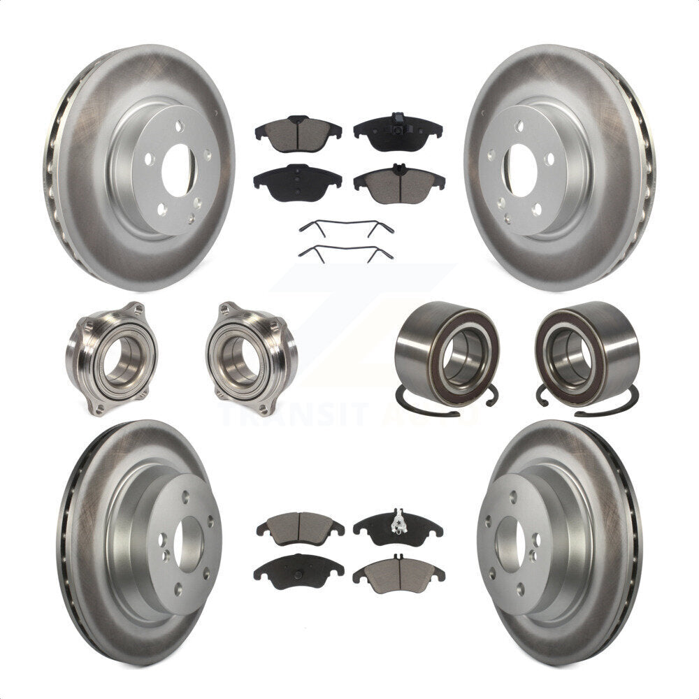 Front Rear Wheel Hub Bearings Assembly Coated Disc Brake Rotors And Ceramic Pads Kit (10Pc) For 2014 Mercedes-Benz E350 Convertible Coupe With 322mm Diameter Rotor KBB-118088 by Transit Auto