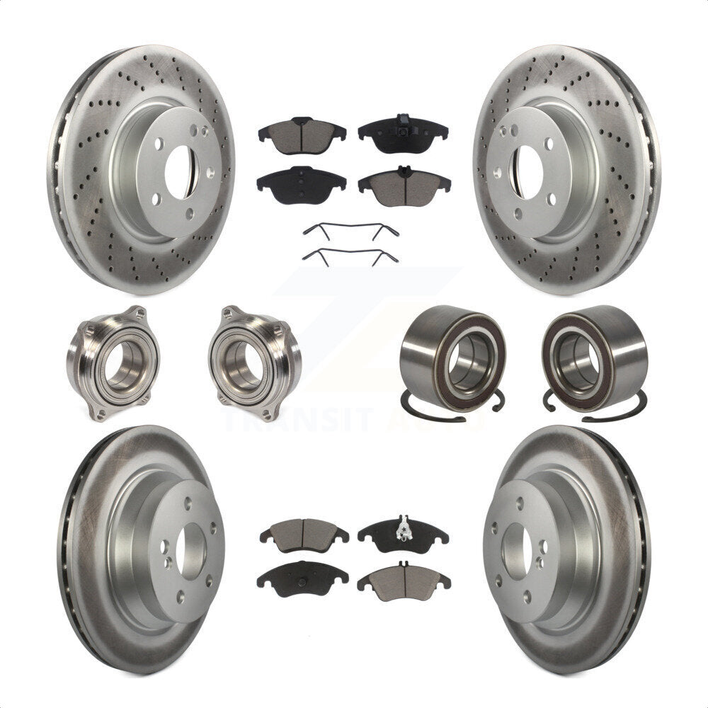 Front Rear Wheel Hub Bearings Assembly Coated Disc Brake Rotors And Ceramic Pads Kit (10Pc) For 2014 Mercedes-Benz E350 Convertible Coupe With 322mm Diameter Rotor KBB-118089 by Transit Auto