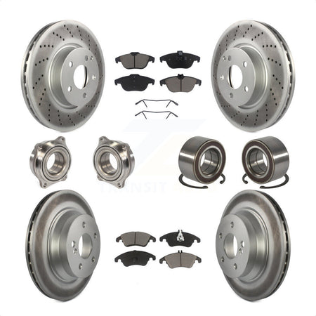 Front Rear Wheel Hub Bearings Assembly Coated Disc Brake Rotors And Ceramic Pads Kit (10Pc) For 2014 Mercedes-Benz E350 Convertible Coupe With 322mm Diameter Rotor KBB-118089 by Transit Auto