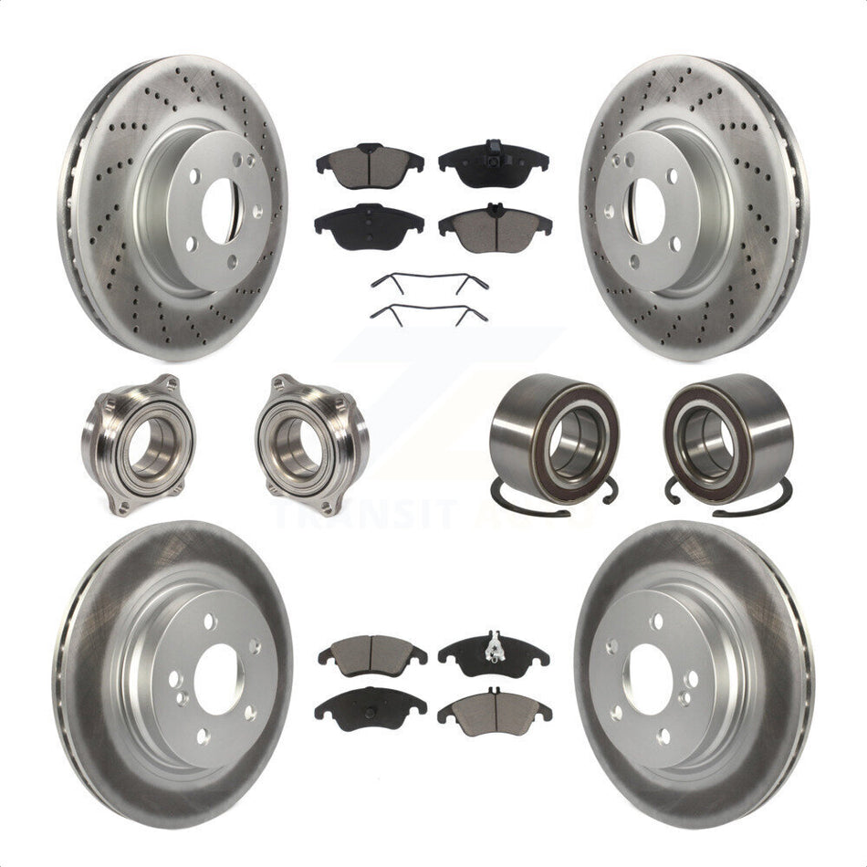 Front Rear Wheel Hub Bearings Assembly Coated Disc Brake Rotors And Ceramic Pads Kit (10Pc) For Mercedes-Benz C300 C350 KBB-118091 by Transit Auto
