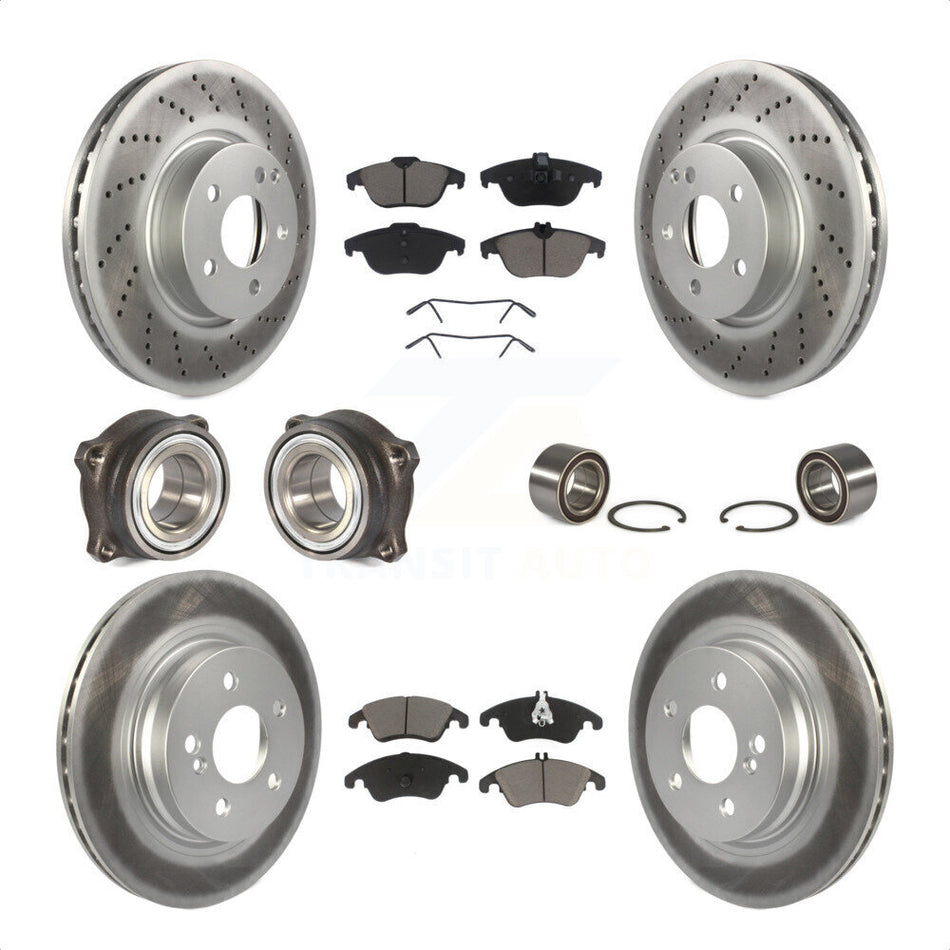 Front Rear Wheel Hub Bearings Assembly Coated Disc Brake Rotors And Ceramic Pads Kit (10Pc) For Mercedes-Benz E350 With 322mm Diameter Rotor KBB-118093 by Transit Auto