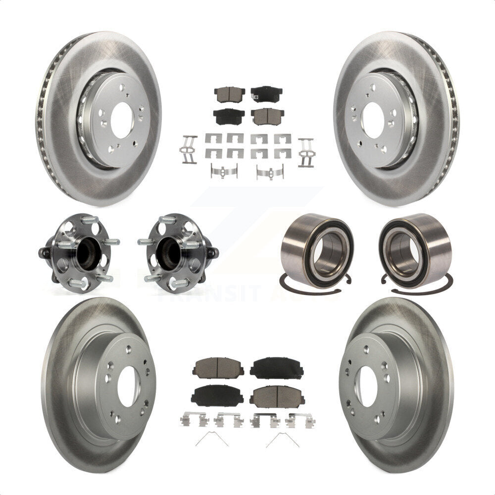 Front Rear Wheel Hub Bearings Assembly Coated Disc Brake Rotors And Ceramic Pads Kit (10Pc) For 2016 Acura ILX KBB-118117 by Transit Auto