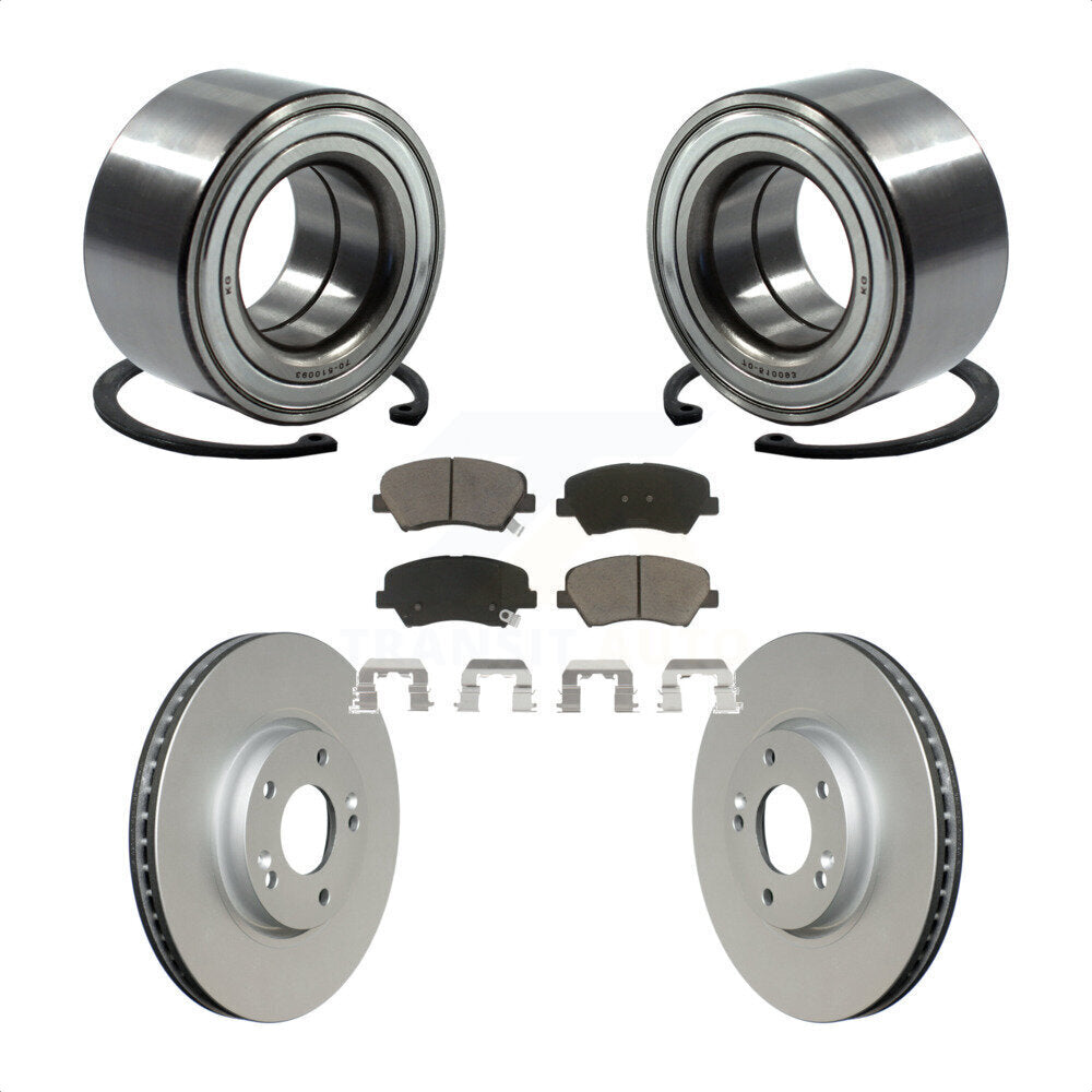 Front Wheel Bearing With Coated Disc Brake Rotors And Ceramic Pads Kit For 2015 Hyundai Veloster Tech RE FLEX SE KBB-118162 by Transit Auto
