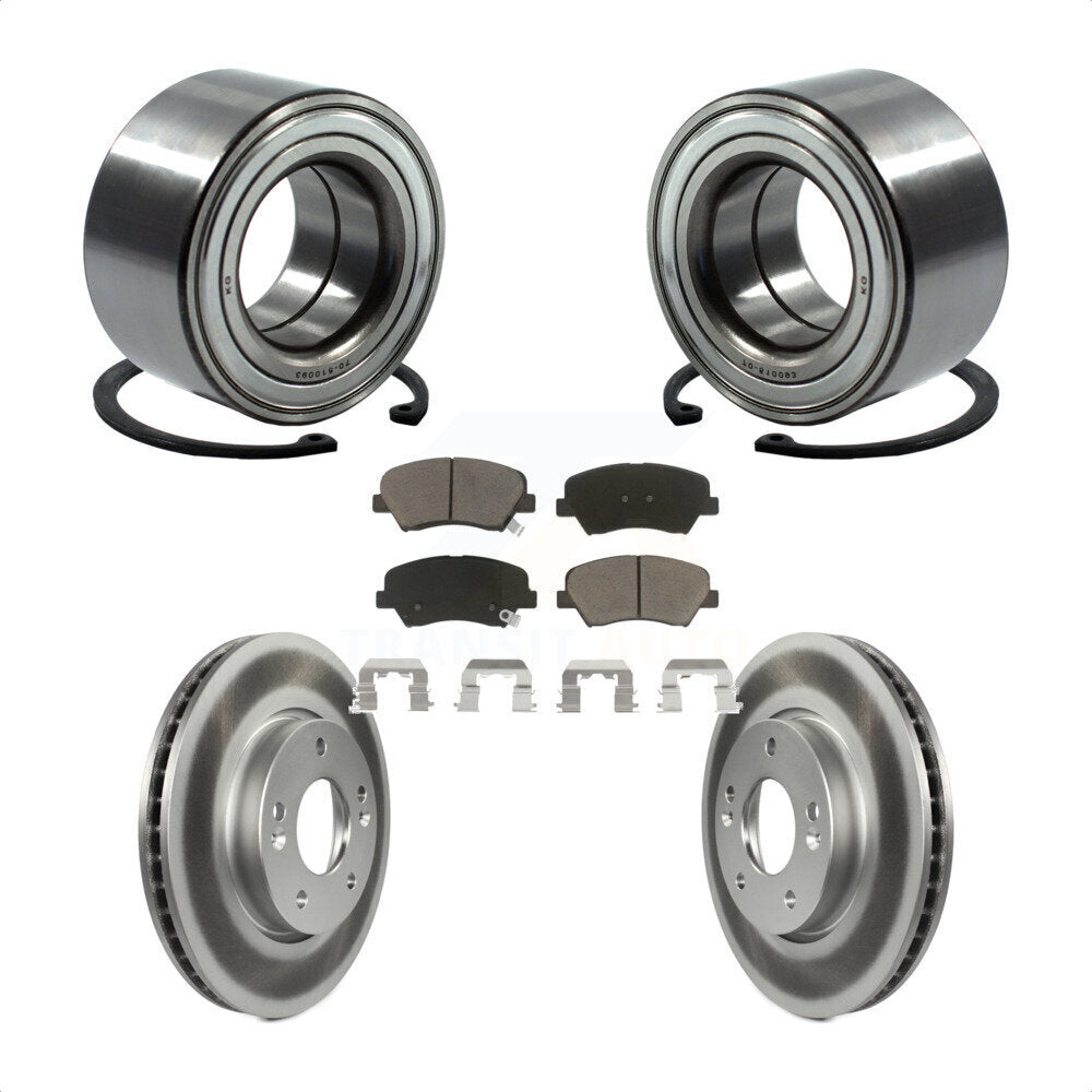 Front Wheel Bearing With Coated Disc Brake Rotors And Ceramic Pads Kit For 2014 Kia Forte5 EX KBB-118164 by Transit Auto