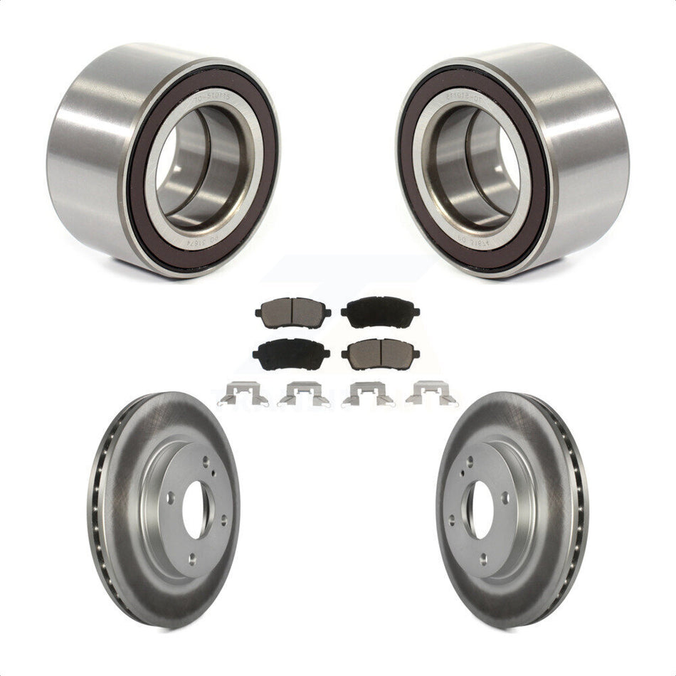 Front Wheel Bearing With Coated Disc Brake Rotors And Ceramic Pads Kit For 2014-2018 Ford Fiesta S Titanium SE KBB-118301 by Transit Auto