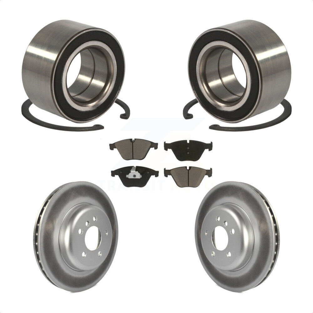 Front Wheel Bearing With Coated Disc Brake Rotors And Ceramic Pads Kit For 2011-2012 BMW 535i xDrive KBB-118338 by Transit Auto