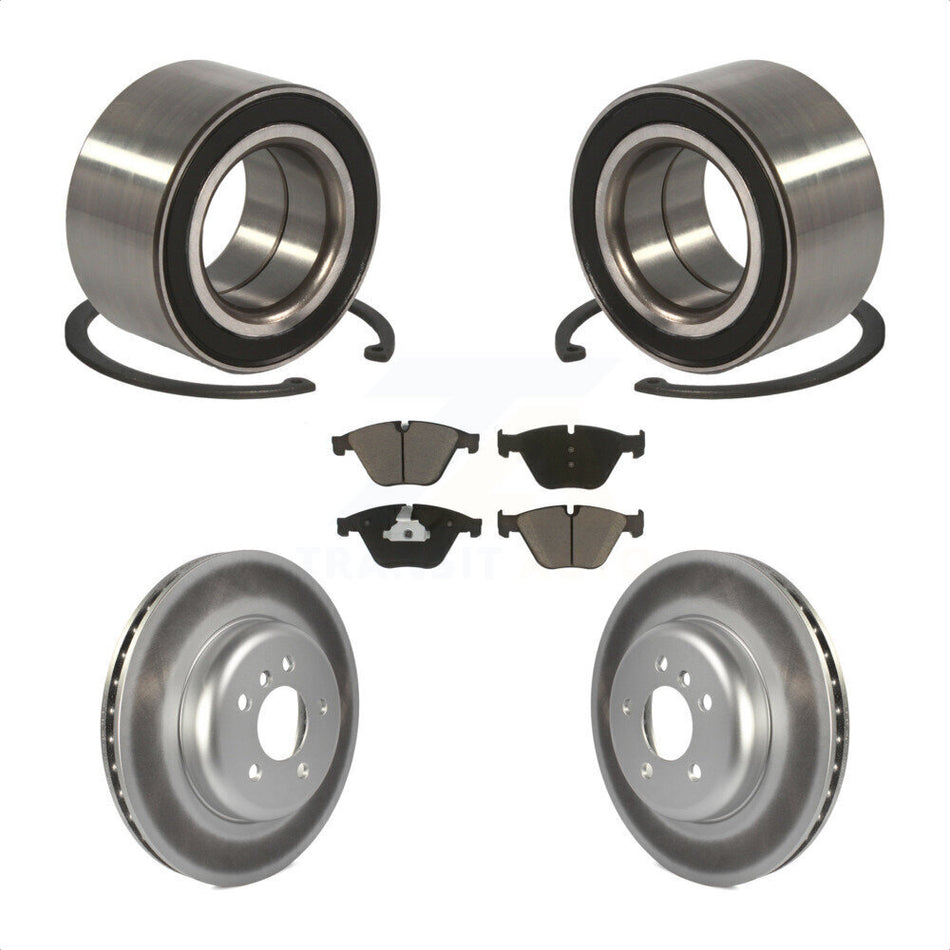 Front Wheel Bearing With Coated Disc Brake Rotors And Ceramic Pads Kit For 2011-2012 BMW 535i xDrive KBB-118338 by Transit Auto