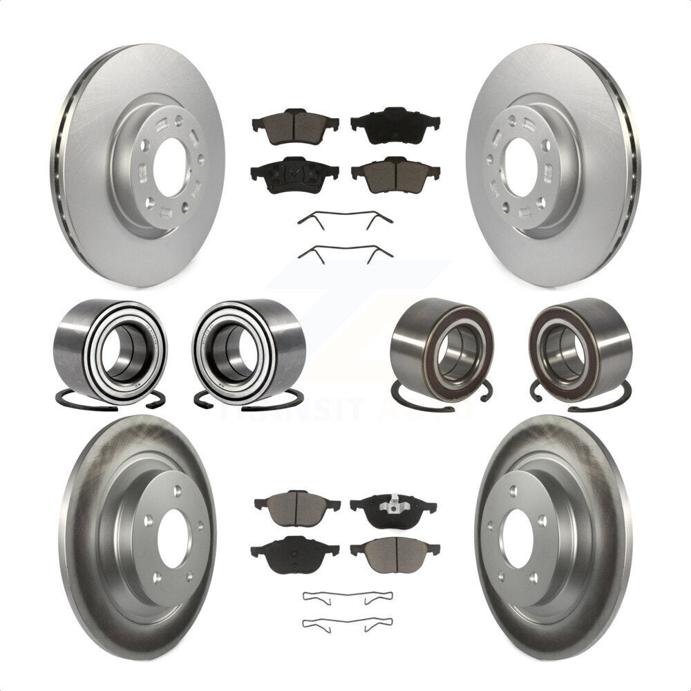 Front Rear Wheel Bearings Coated Disc Brake Rotors And Ceramic Pads Kit (10Pc) For 2006 Mazda 5 To 02 06 KBB-118461 by Transit Auto