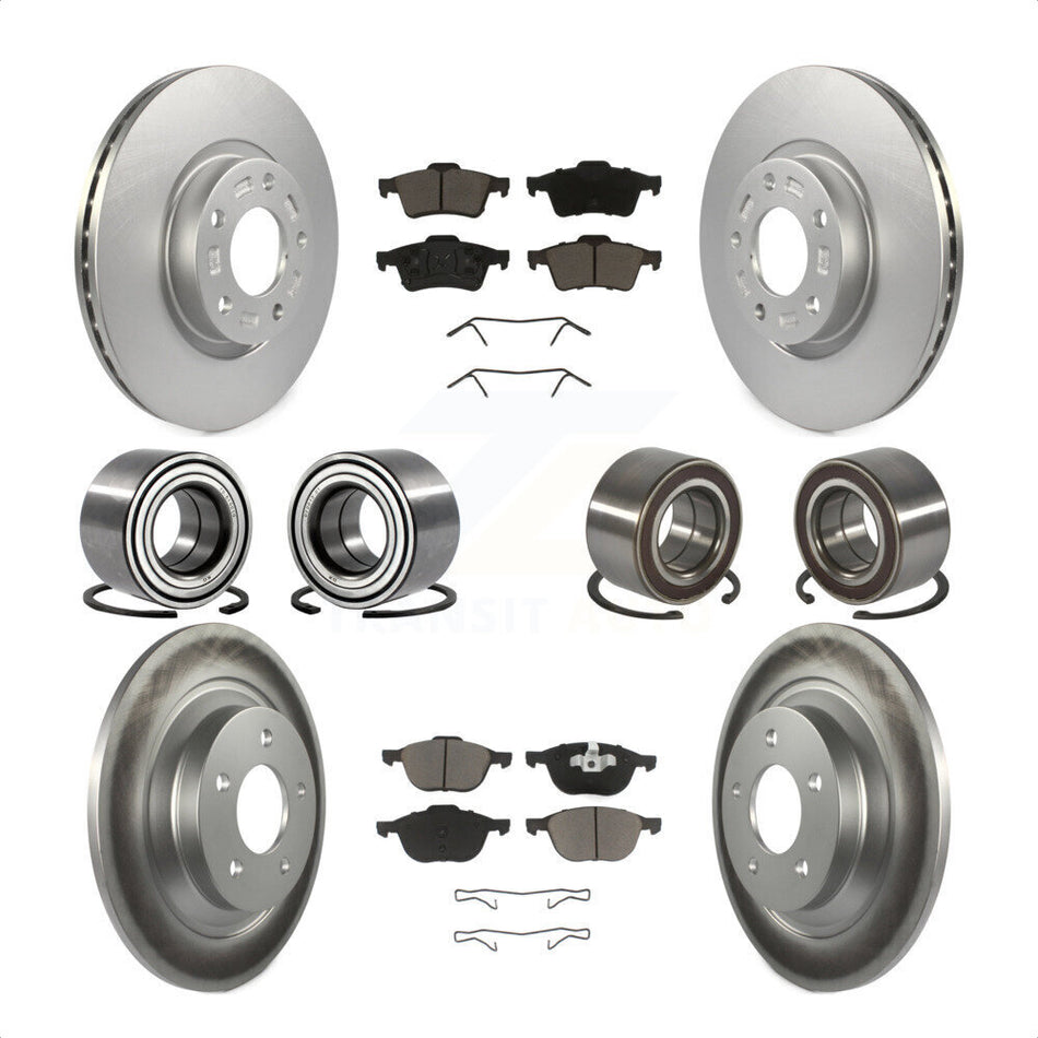 Front Rear Wheel Bearings Coated Disc Brake Rotors And Ceramic Pads Kit (10Pc) For 2006 Mazda 5 To 02 06 KBB-118461 by Transit Auto