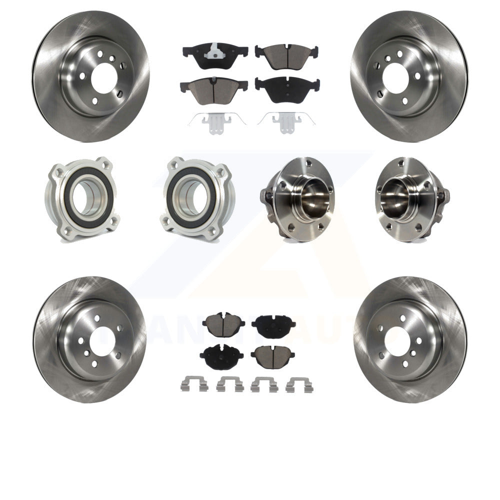 Front Rear Hub Bearings Assembly Disc Brake Rotors And Ceramic Pads Kit (10Pc) For 2012 BMW 528i Without Performance Brakes With 330mm Diameter Rotor KBB-119016 by Transit Auto