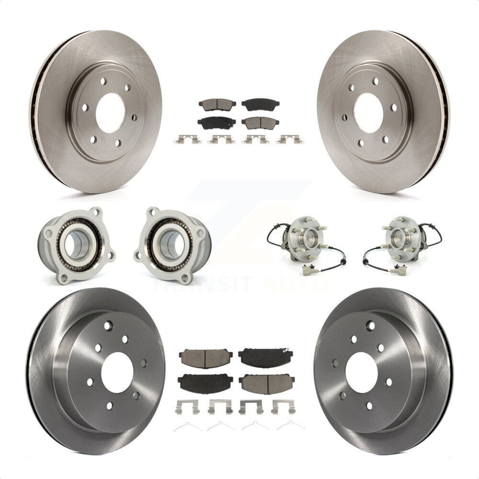 Front Rear Hub Bearings Assembly Disc Brake Rotors And Ceramic Pads Kit (10Pc) For Suzuki Equator KBB-119073 by Transit Auto