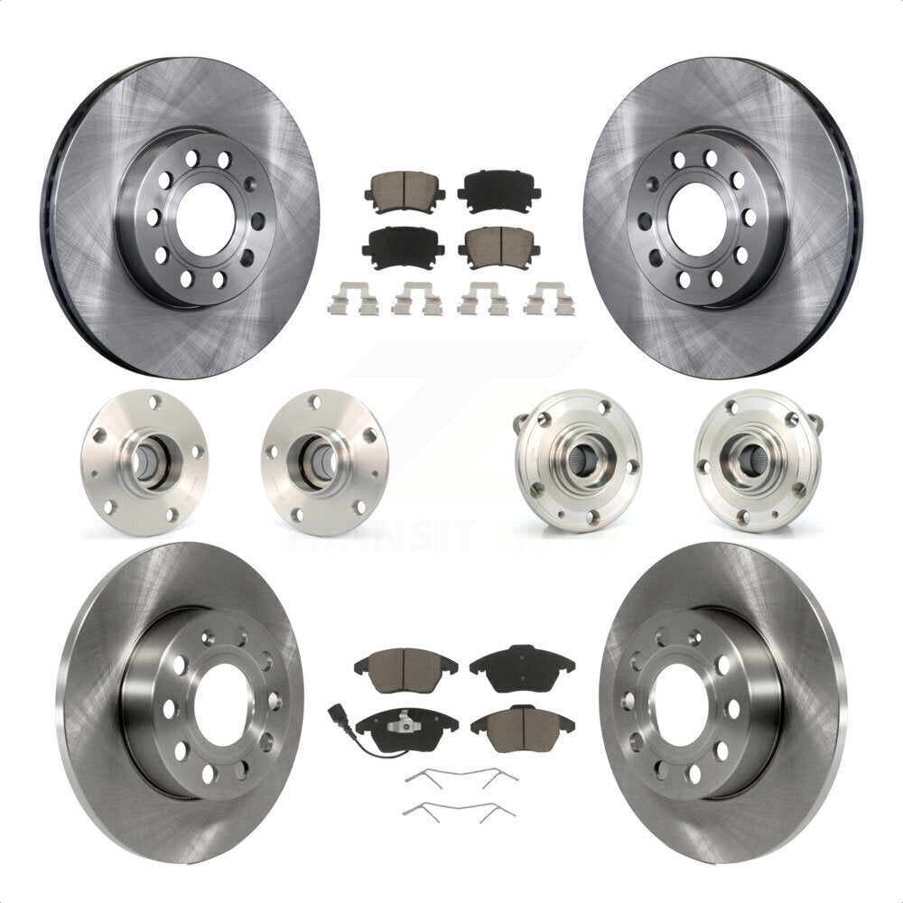 Front Rear Hub Bearings Assembly Disc Brake Rotors And Ceramic Pads Kit (10Pc) For 2006-2009 Volkswagen Rabbit 4 Bolt Mounting Flange KBB-119168 by Transit Auto