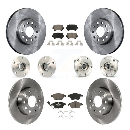 Front Rear Hub Bearings Assembly Disc Brake Rotors And Ceramic Pads Kit (10Pc) For 2006-2009 Volkswagen Rabbit 4 Bolt Mounting Flange KBB-119168 by Transit Auto