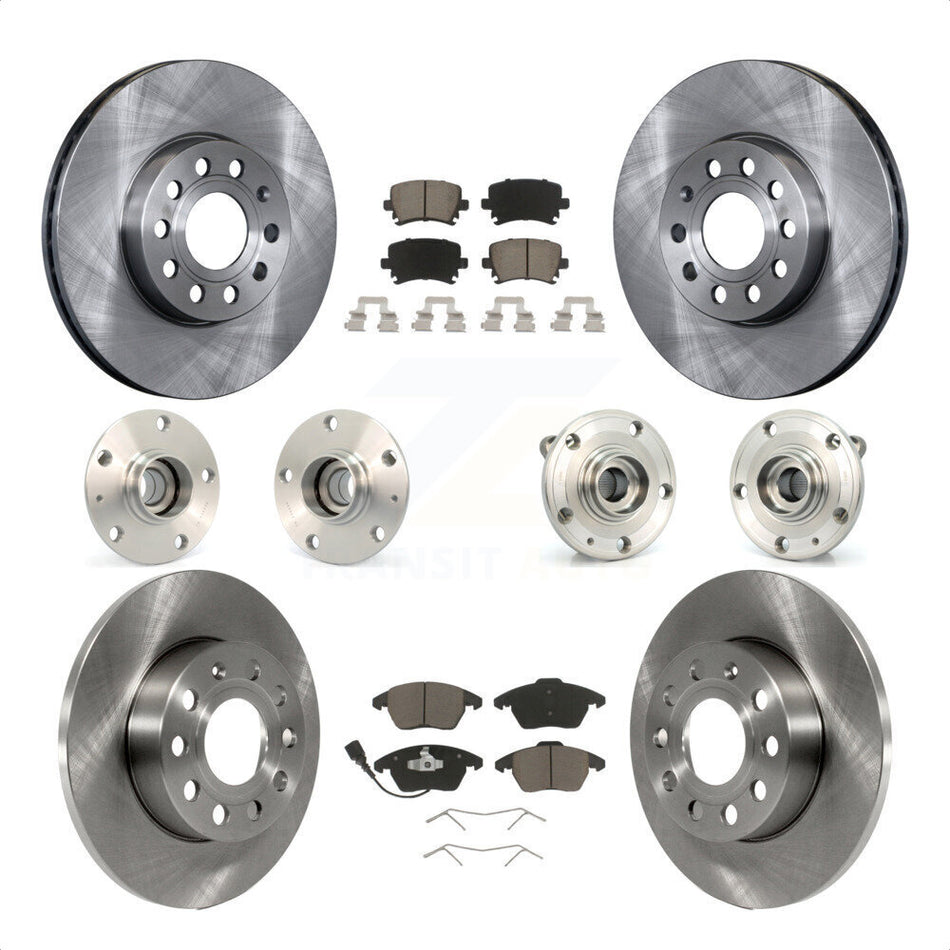 Front Rear Hub Bearings Assembly Disc Brake Rotors And Ceramic Pads Kit (10Pc) For 2006-2009 Volkswagen Rabbit 4 Bolt Mounting Flange KBB-119168 by Transit Auto