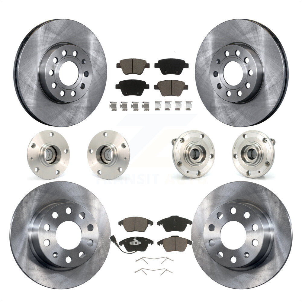 Front Rear Hub Bearings Assembly Disc Brake Rotors And Ceramic Pads Kit (10Pc) For 2013 Volkswagen Beetle 2.5L With 253mm Diameter Rotor KBB-119178 by Transit Auto