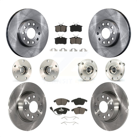 Front Rear Hub Bearings Assembly Disc Brake Rotors And Ceramic Pads Kit (10Pc) For 2014 Volkswagen Beetle Base Highline Comfortline with 2.5L With 272mm Diameter Rotor KBB-119182 by Transit Auto