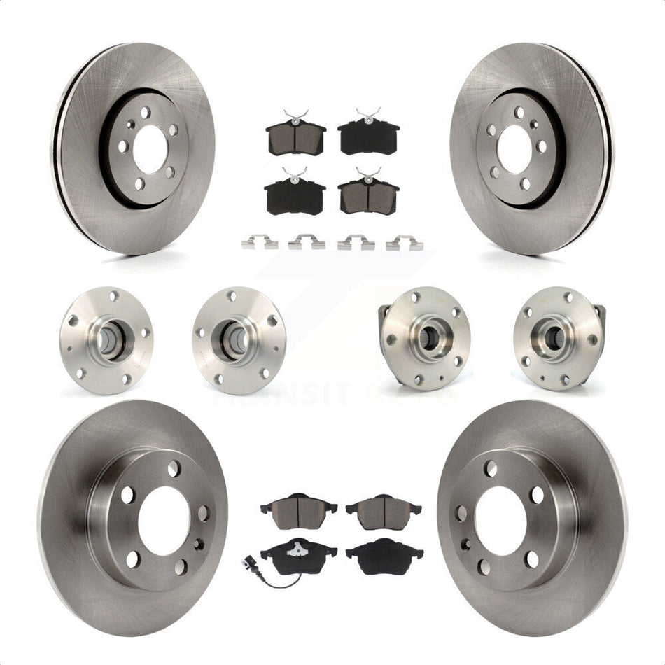 Front Rear Hub Bearings Assembly Disc Brake Rotors And Ceramic Pads Kit (10Pc) For 2006 Volkswagen Golf 1.8L KBB-119285 by Transit Auto