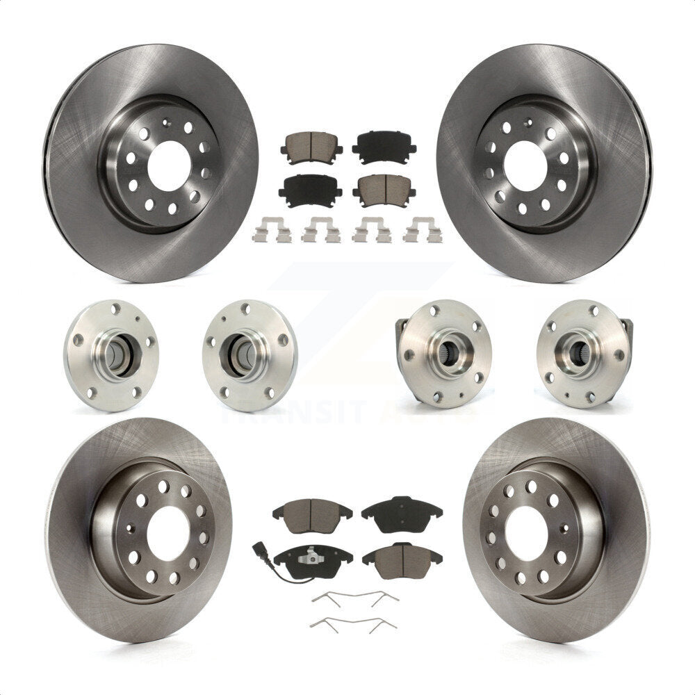 Front Rear Hub Bearings Assembly Disc Brake Rotors And Ceramic Pads Kit (10Pc) For 2007-2008 Volkswagen Eos 3 Bolt Mounting Flange KBB-119295 by Transit Auto