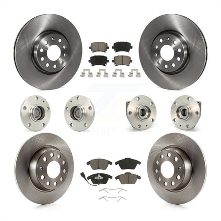 Front Rear Hub Bearings Assembly Disc Brake Rotors And Ceramic Pads Kit (10Pc) For 2007-2008 Volkswagen Eos 3 Bolt Mounting Flange KBB-119295 by Transit Auto