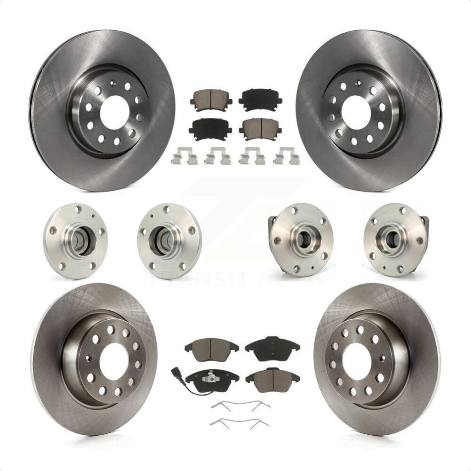 Front Rear Hub Bearings Assembly Disc Brake Rotors And Ceramic Pads Kit (10Pc) For 2007-2008 Volkswagen Eos 3 Bolt Mounting Flange KBB-119295 by Transit Auto