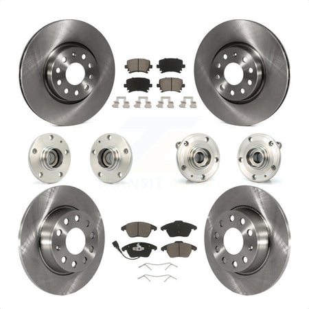 Front Rear Hub Bearings Assembly Disc Brake Rotors And Ceramic Pads Kit (10Pc) For 2011 Volkswagen GTI With 32mm bearing KBB-119305 by Transit Auto