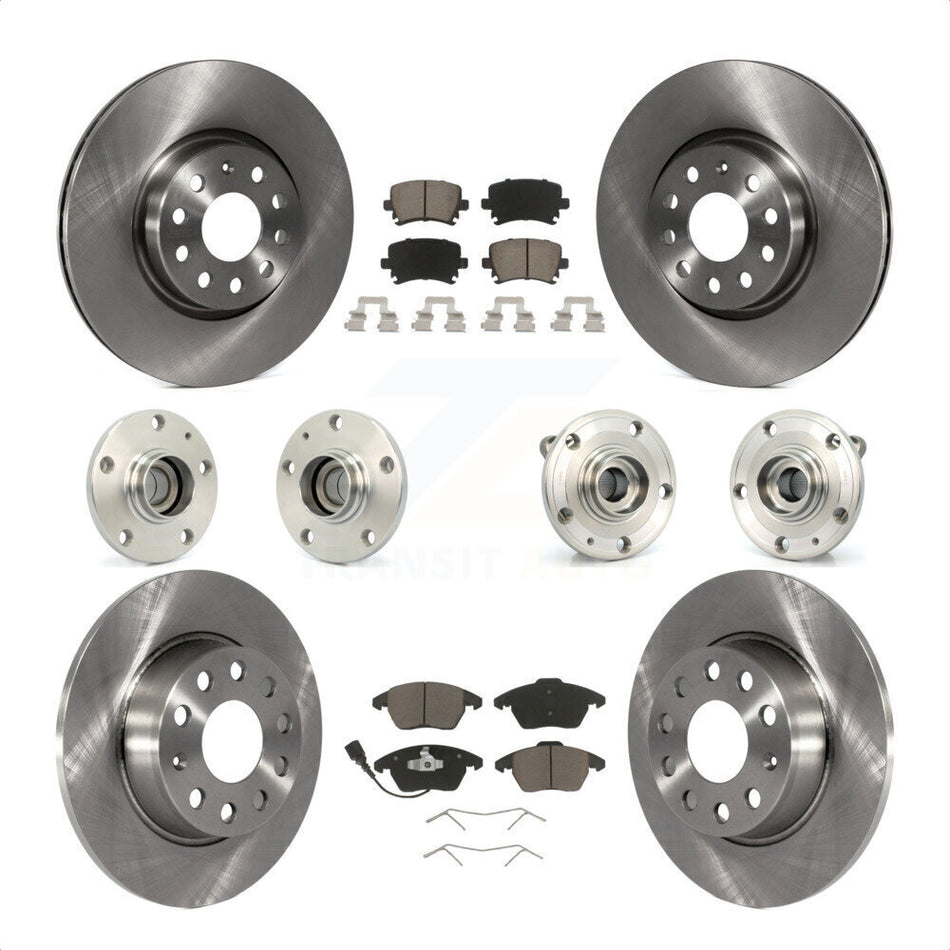Front Rear Hub Bearings Assembly Disc Brake Rotors And Ceramic Pads Kit (10Pc) For 2011 Volkswagen GTI With 32mm bearing KBB-119305 by Transit Auto