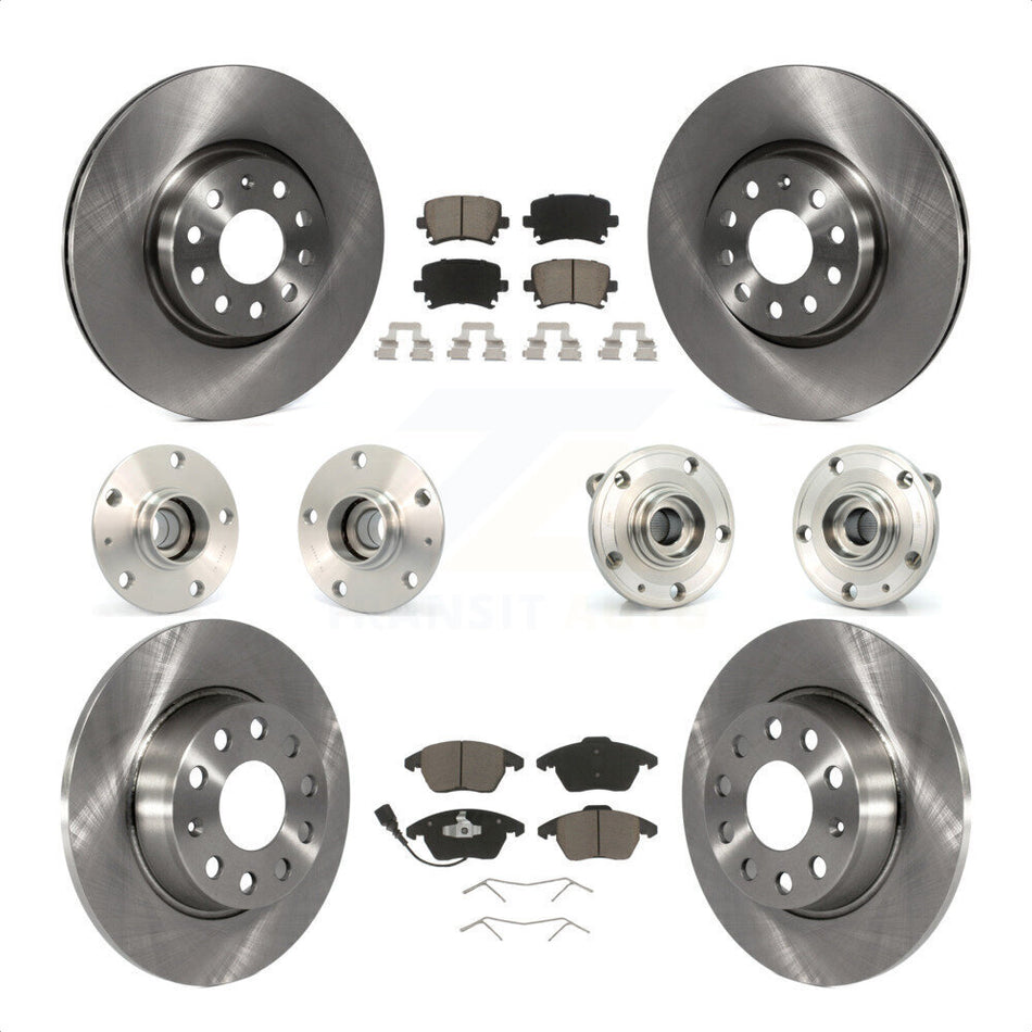 Front Rear Hub Bearings Assembly Disc Brake Rotors And Ceramic Pads Kit (10Pc) For 2011 Volkswagen GTI With 30mm bearing KBB-119306 by Transit Auto