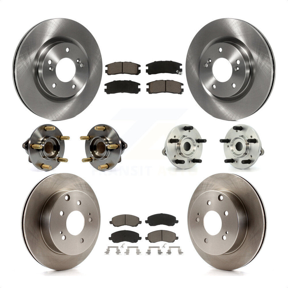 Front Rear Hub Bearings Assembly Disc Brake Rotors And Ceramic Pads Kit (10Pc) For 2007 Mitsubishi Galant Ralliart with 3.8L 4-Wheel ABS KBB-119321 by Transit Auto