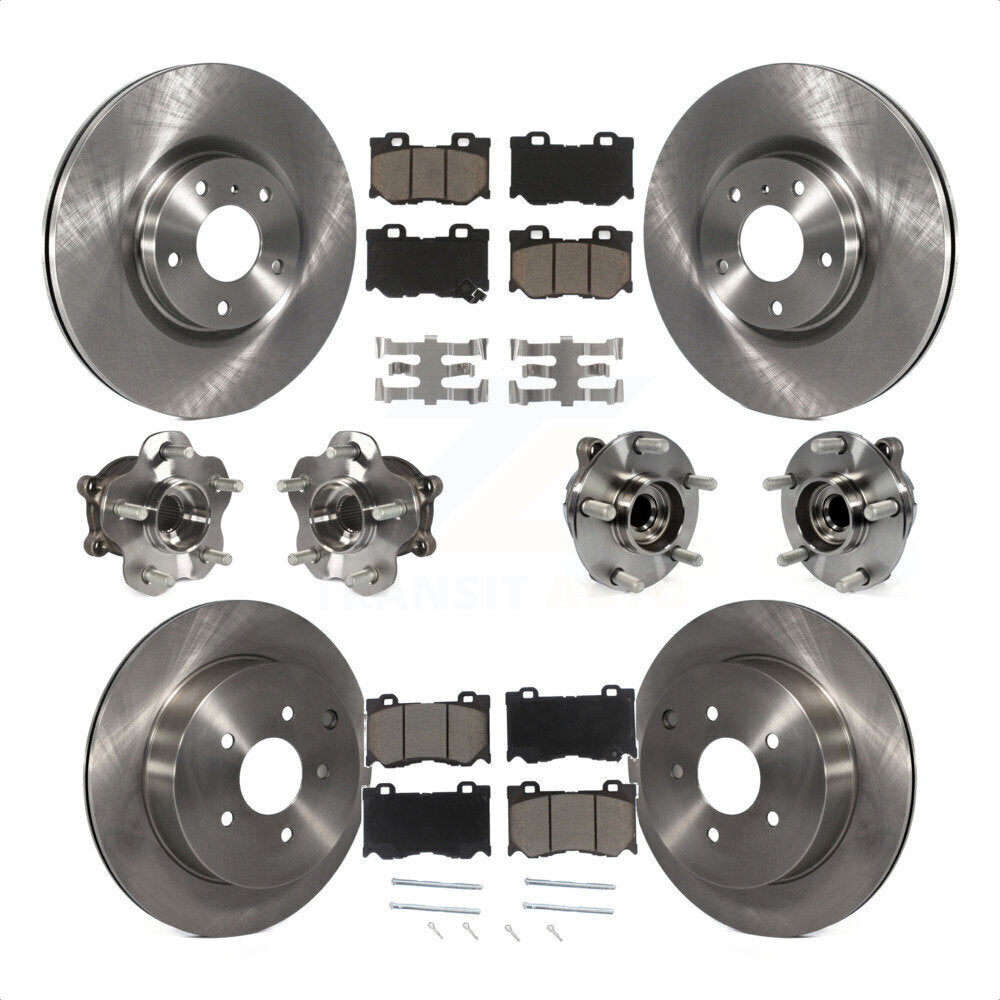 Front Rear Hub Bearings Assembly Disc Brake Rotors And Ceramic Pads Kit (10Pc) For 2017 INFINITI Q70 Hybrid with RWD With Sport Package KBB-119355 by Transit Auto