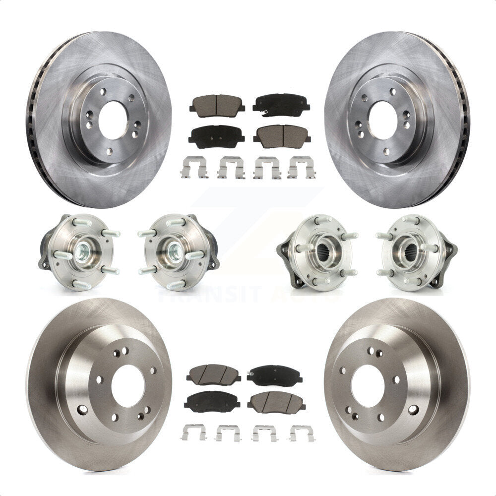 Front Rear Hub Bearings Assembly Disc Brake Rotors And Ceramic Pads Kit (10Pc) For 2013-2014 Hyundai Santa Fe FWD with 3.3L With ABS Brakes KBB-119386 by Transit Auto