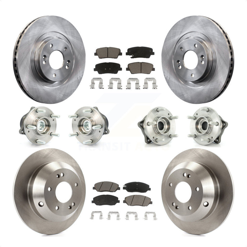 Front Rear Hub Bearings Assembly Disc Brake Rotors And Ceramic Pads Kit (10Pc) For 2013-2014 Hyundai Santa Fe FWD with 3.3L With ABS Brakes KBB-119386 by Transit Auto