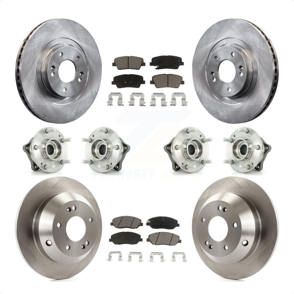 Front Rear Hub Bearings Assembly Disc Brake Rotors And Ceramic Pads Kit (10Pc) For 2013-2014 Hyundai Santa Fe AWD with 3.3L With ABS Brakes KBB-119387 by Transit Auto