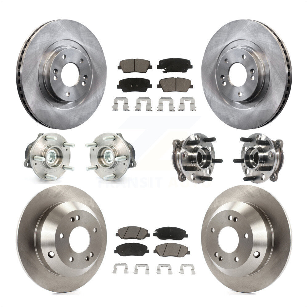 Front Rear Hub Bearings Assembly Disc Brake Rotors And Ceramic Pads Kit (10Pc) For 2015-2016 Hyundai Santa Fe XL FWD with 3.3L KBB-119390 by Transit Auto