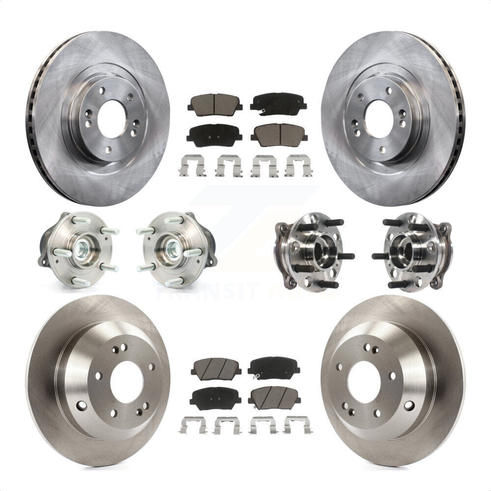 Front Rear Hub Bearings Assembly Disc Brake Rotors And Ceramic Pads Kit (10Pc) For 2015-2016 Hyundai Santa Fe Sport FWD with 2.4L 2.0L KBB-119394 by Transit Auto