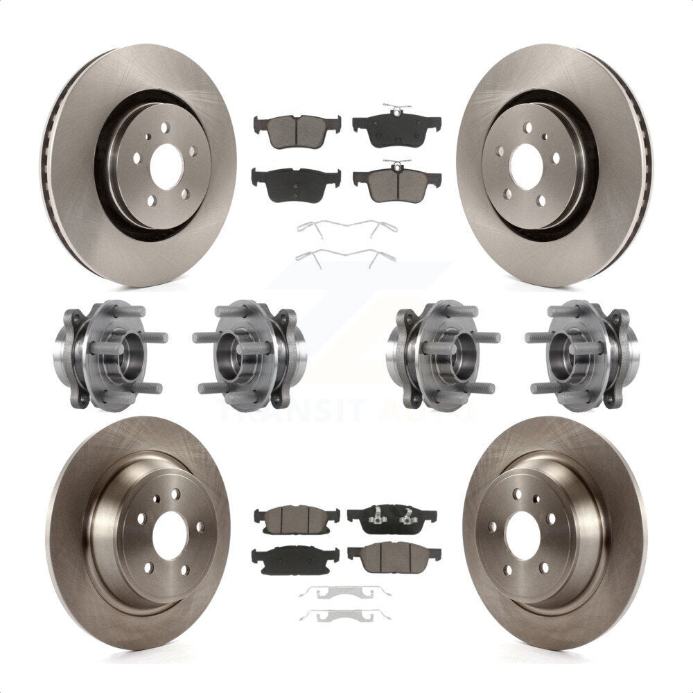 Front Rear Hub Bearings Assembly Disc Brake Rotors And Ceramic Pads Kit (10Pc) For 2017 Lincoln MKX AWD With 14mm Wheel Lugs KBB-119407 by Transit Auto