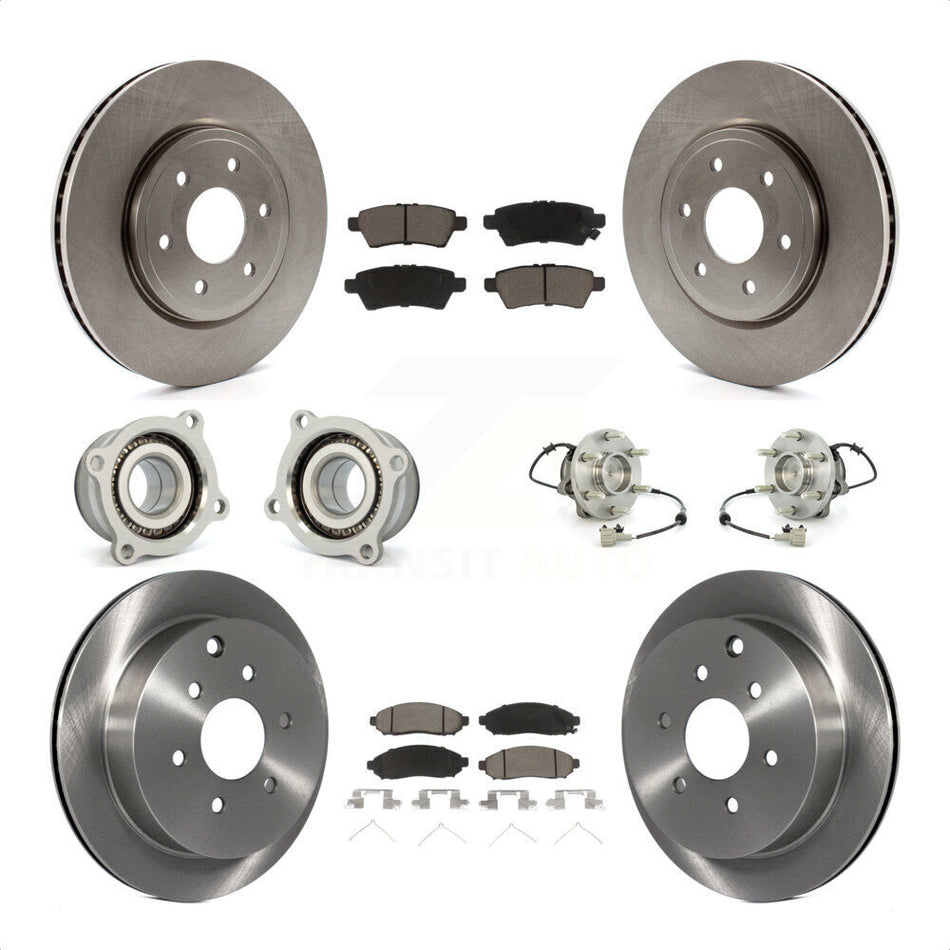 Front Rear Hub Bearings Assembly Disc Brake Rotors And Ceramic Pads Kit (10Pc) For 2006-2007 Nissan Xterra RWD with Automatic transmission KBB-119414 by Transit Auto