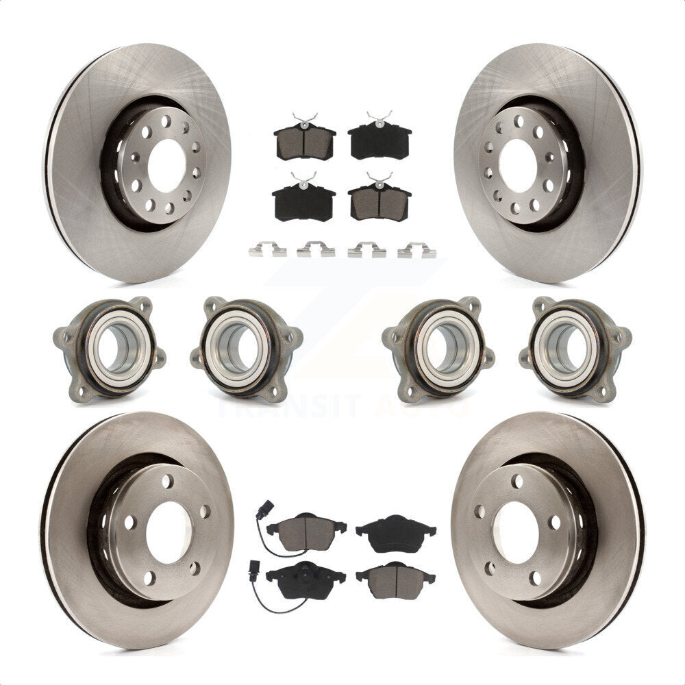 Front Rear Hub Bearings Assembly Disc Brake Rotors And Ceramic Pads Kit (10Pc) For 2002 Audi S6 With 312mm Diameter Rotor KBB-119431 by Transit Auto