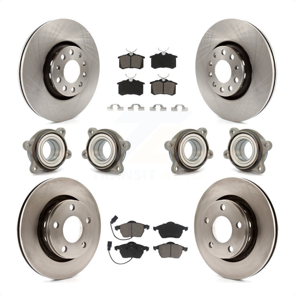 Front Rear Hub Bearings Assembly Disc Brake Rotors And Ceramic Pads Kit (10Pc) For 2002 Audi S6 With 312mm Diameter Rotor KBB-119431 by Transit Auto