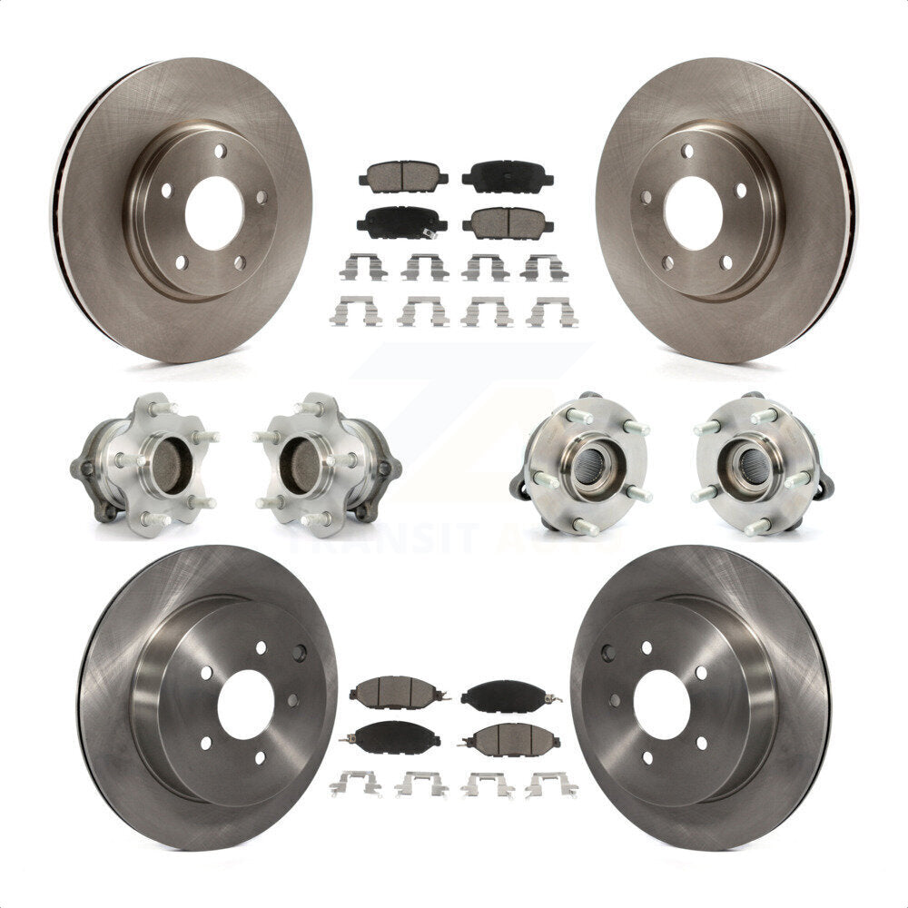 Front Rear Hub Bearings Assembly Disc Brake Rotors And Ceramic Pads Kit (10Pc) For 2016 Nissan Pathfinder FWD From 11 15 KBB-119447 by Transit Auto