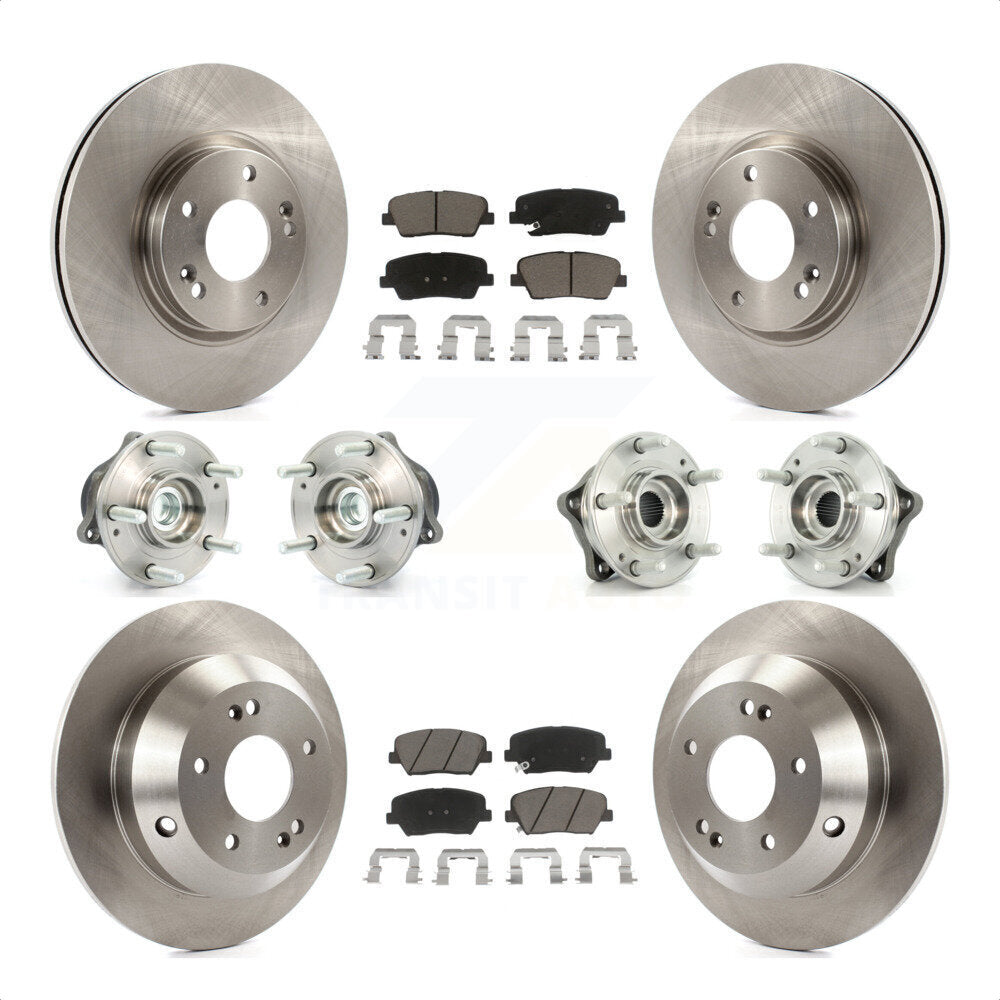 Front Rear Hub Bearings Assembly Disc Brake Rotors And Ceramic Pads Kit (10Pc) For Kia Sorento Hyundai Santa Fe With ABS Brakes FWD KBB-119462 by Transit Auto